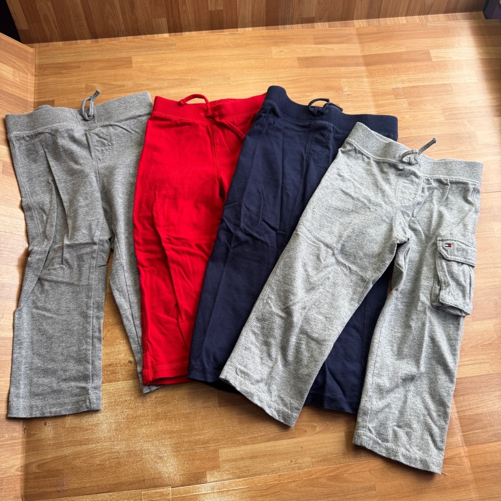Tommy Hilfiger sweats pants bundle, size 2T, four pairs, red, blue and gray